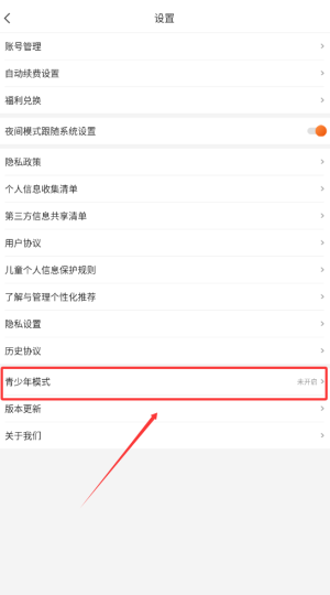青少年模式开启